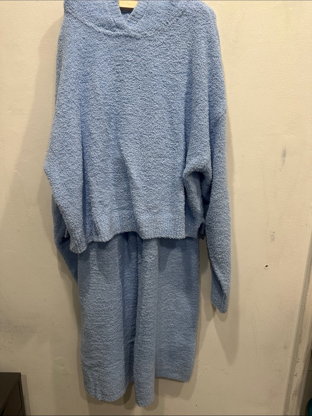 Aerie marshmallow fleece set baby blue sweats pjs hoodie medium cozy soft
